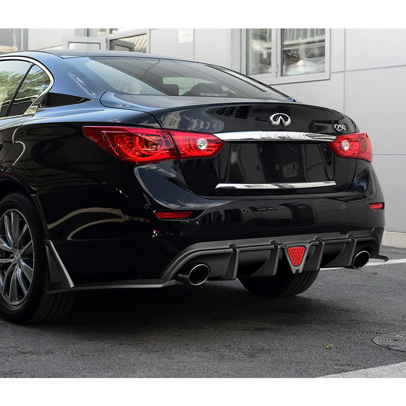 For 2014-2017 Infiniti Q50 Rear Bumper Diffuser Lip W / LED Light -Unpainted Matte Black - Image 11