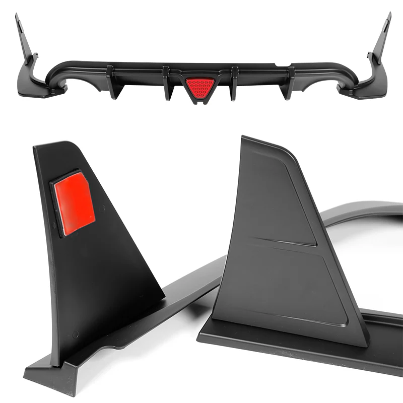 For 2014-2017 Infiniti Q50 Rear Bumper Diffuser Lip W / LED Light -Unpainted Matte Black - Image 2