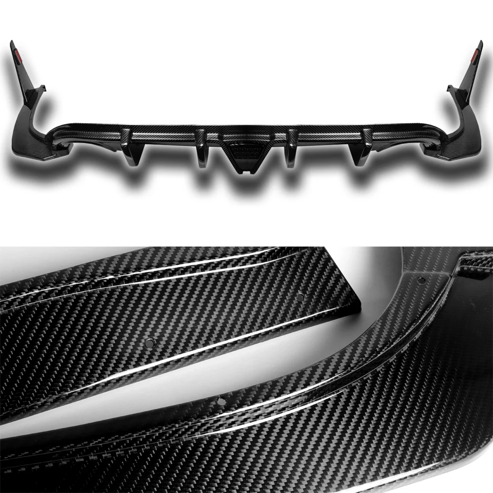 For 2014-2017 Infiniti Q50 Rear Bumper Diffuser Lip W / Smoke LED Light -Real Carbon Fiber - Image 2