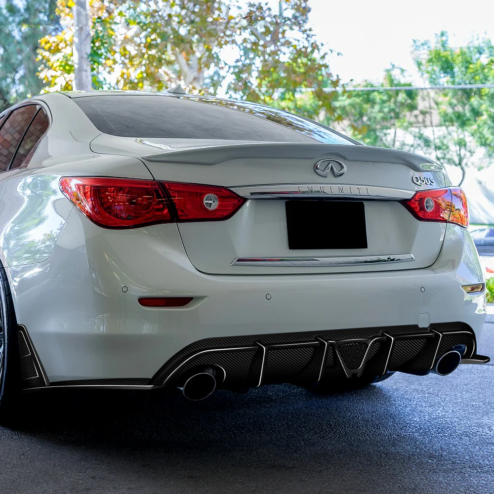 For 2014-2017 Infiniti Q50 Rear Bumper Diffuser Lip W / Smoke LED Light -Real Carbon Fiber - Image 7