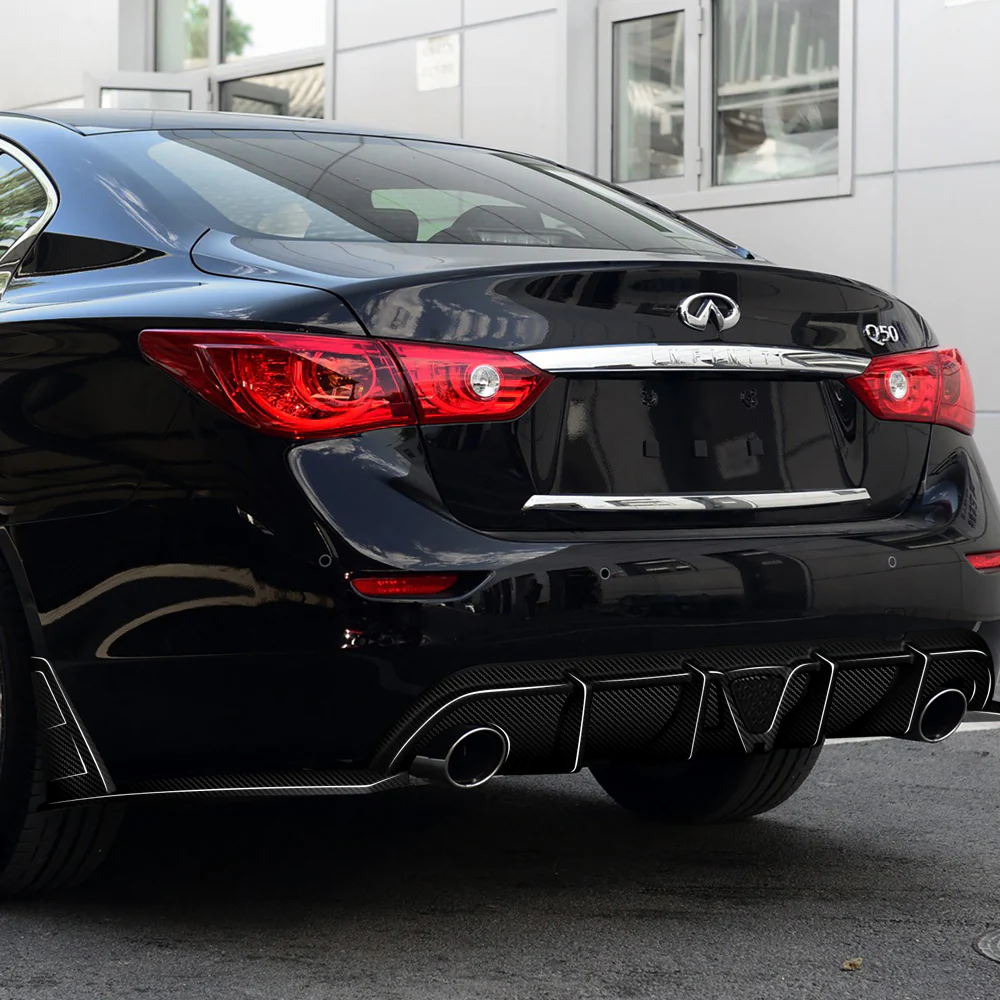 For 2014-2017 Infiniti Q50 Rear Bumper Diffuser Lip W / Smoke LED Light -Real Carbon Fiber - Image 9