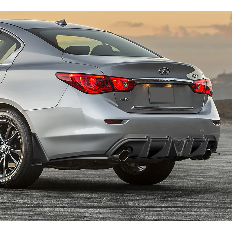 For 2014-2017 Infiniti Q50 Rear Bumper Diffuser Lip W / Smoke LED Light -Unpainted Matte Black - Image 10