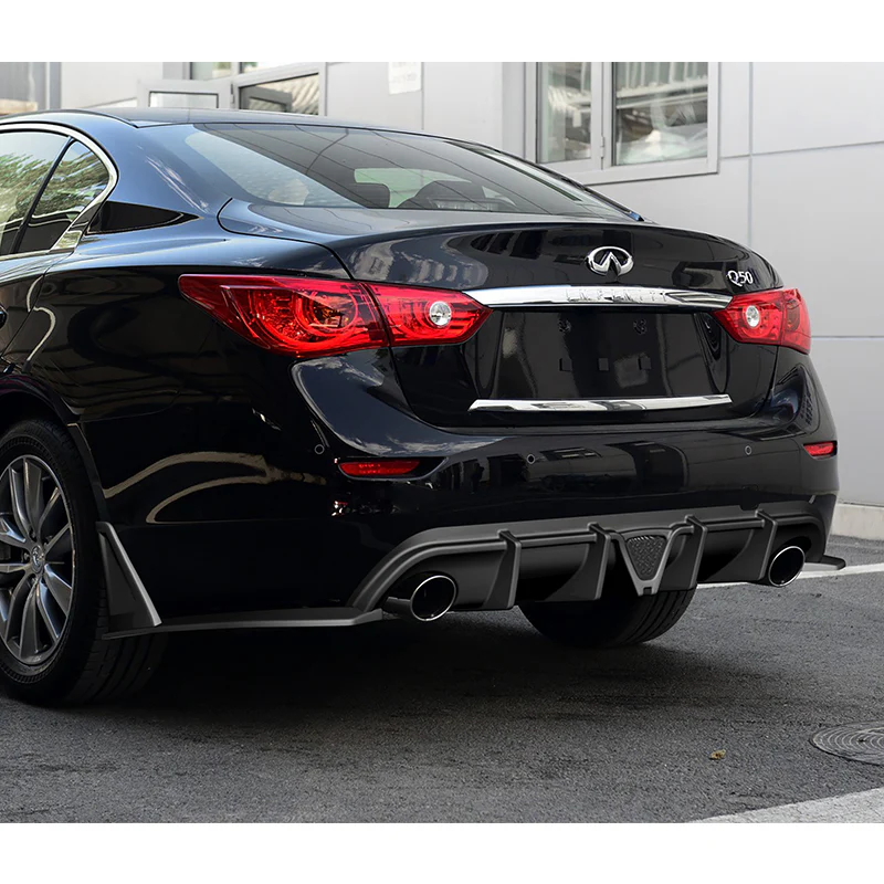 For 2014-2017 Infiniti Q50 Rear Bumper Diffuser Lip W / Smoke LED Light -Unpainted Matte Black - Image 11