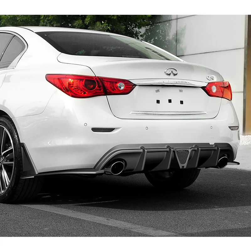 For 2014-2017 Infiniti Q50 Rear Bumper Diffuser Lip W / Smoke LED Light -Unpainted Matte Black - Image 8