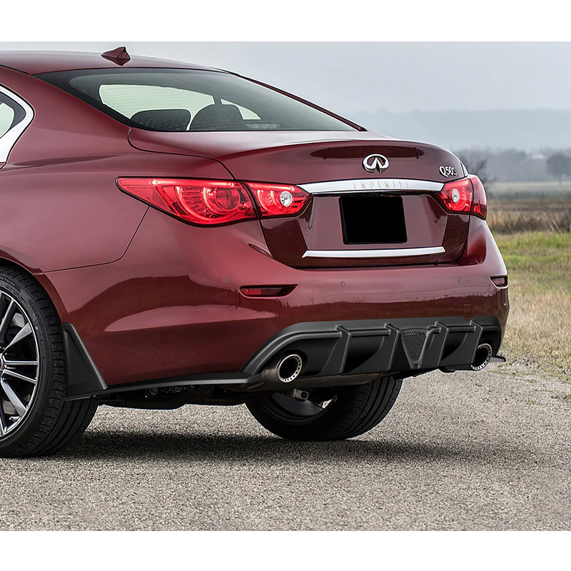 For 2014-2017 Infiniti Q50 Rear Bumper Diffuser Lip W / Smoke LED Light -Unpainted Matte Black - Image 9
