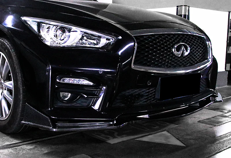 For 2014-2017 Infiniti Q50 Sport Real Carbon Front Bumper Body Spoiler Lip 3pcs - Image 5