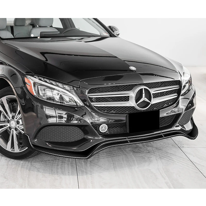 For 2015-2018 Mercedes C-Class W205 Base Carbon Fiber Front Bumper Body Splitter Spoiler Lip 3PCS - Image 6