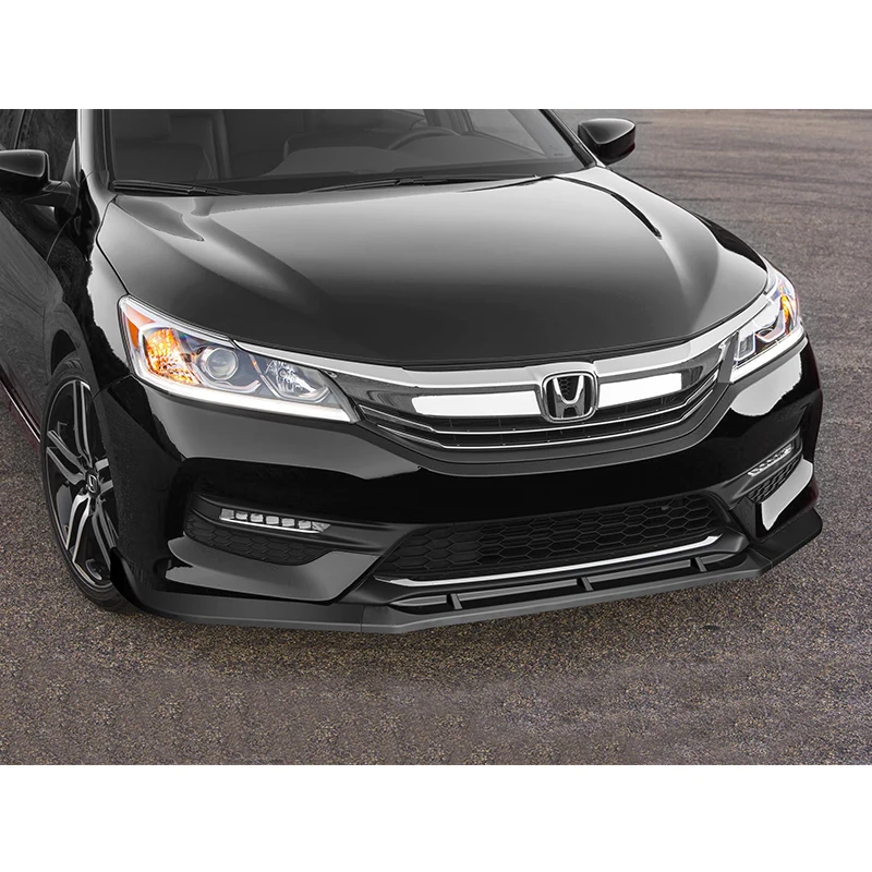 For 2016-17 Honda Accord Sedan Matte Black STP-Style 3-Piece Front Bumper Body Spoiler Splitter Lip Kit - Image 2