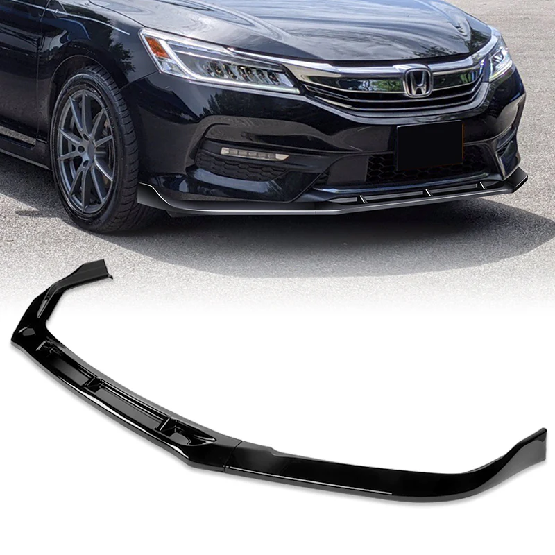 For 2016-17 Honda Accord Sedan Painted Black STP-Style 3-Piece Front Bumper Body Spoiler Splitter Lip Kit - Image 6