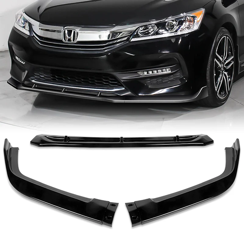 For 2016-17 Honda Accord Sedan Painted Black STP-Style 3-Piece Front Bumper Body Spoiler Splitter Lip Kit - Image 7