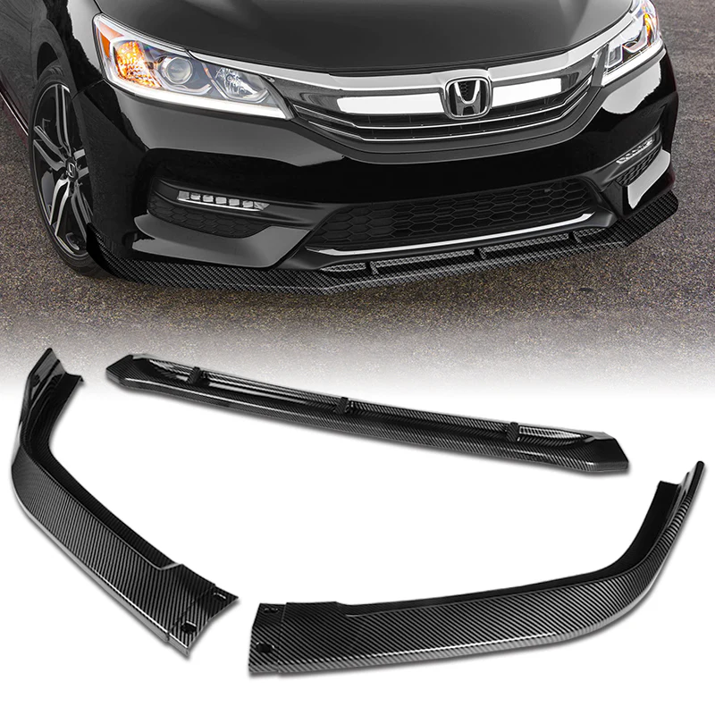 For 2016-17 Honda Accord Sedan Painted Carbon Look STP-Style 3-Piece Front Bumper Body Spoiler Splitter Lip Kit - Image 4