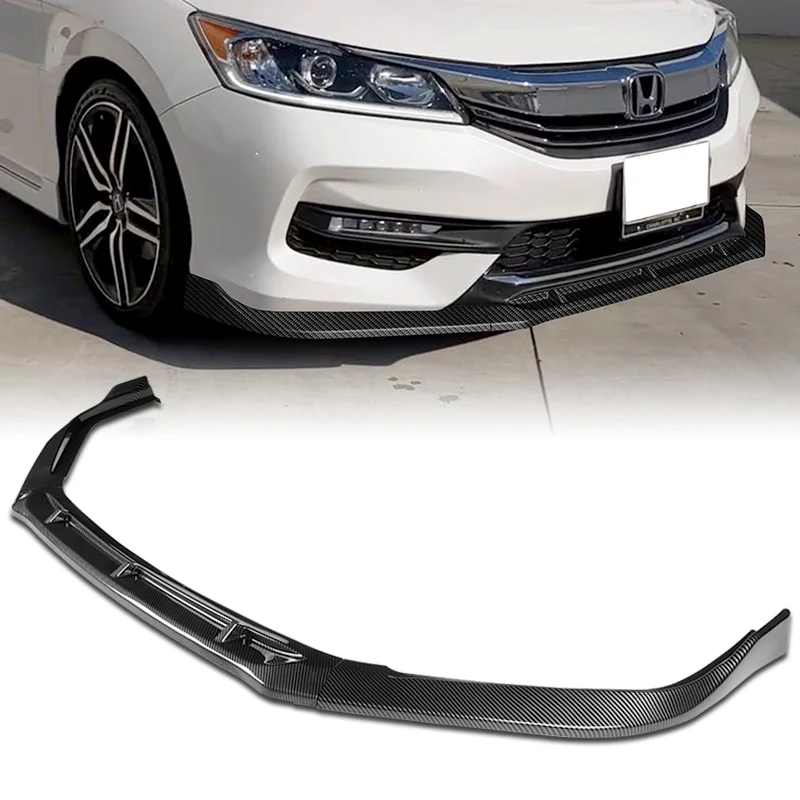 For 2016-17 Honda Accord Sedan Painted Carbon Look STP-Style 3-Piece Front Bumper Body Spoiler Splitter Lip Kit - Image 5