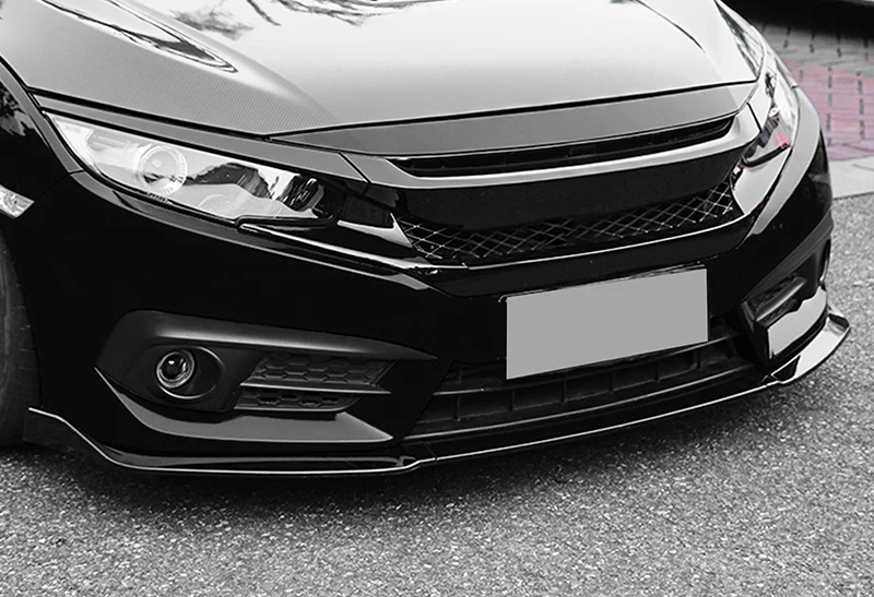 For 2016-2021 Honda Civic 10th Painted Black Front Bumper Splitter Spoiler Lip 3PCS - Image 5