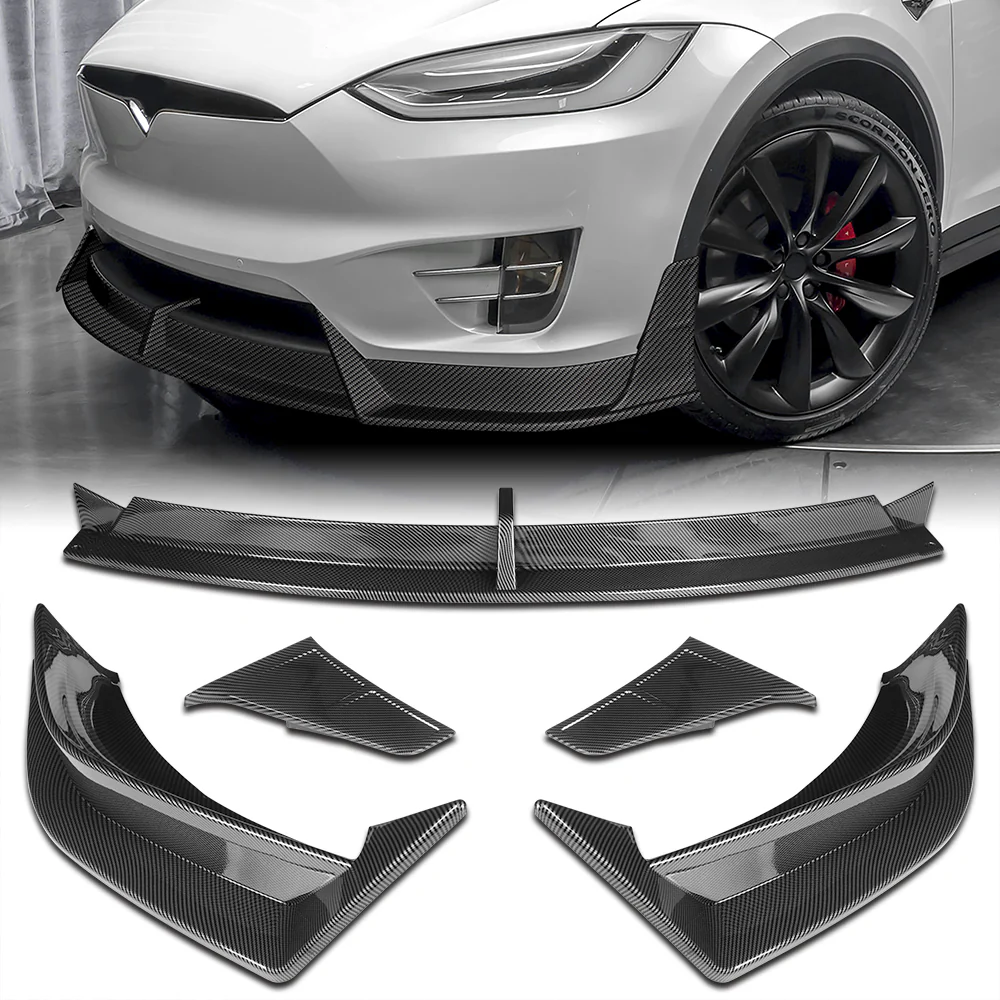 For 2016 - 2021 Tesla Model X Front Bumper Splitter Spoiler Lip 5PCS -Carbon Fiber Look - Image 9