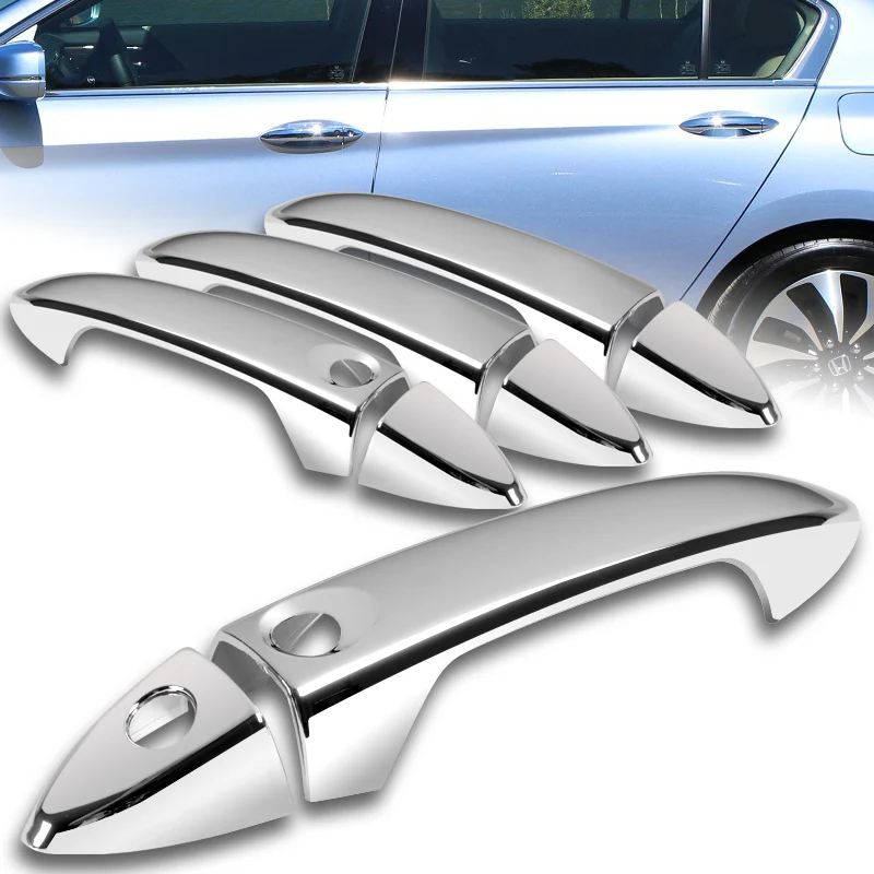 For 2017 - 2020 Honda Pilot / Ridgeline Mirror Chrome Exterior Door Pull Handle Lever Cover Cap Trim Kit W/Smart Keyhole - Image 6