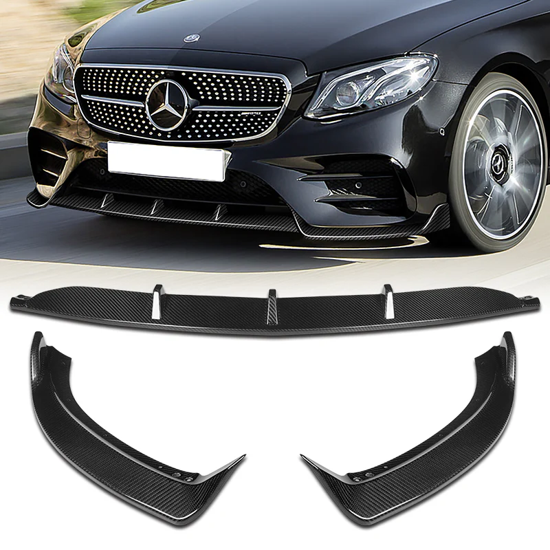 For 2017-2020 Mercedes E-Class Sport W213 Carbon Fiber Front Bumper Body Splitter Spoiler Lip 3PCS - Image 3