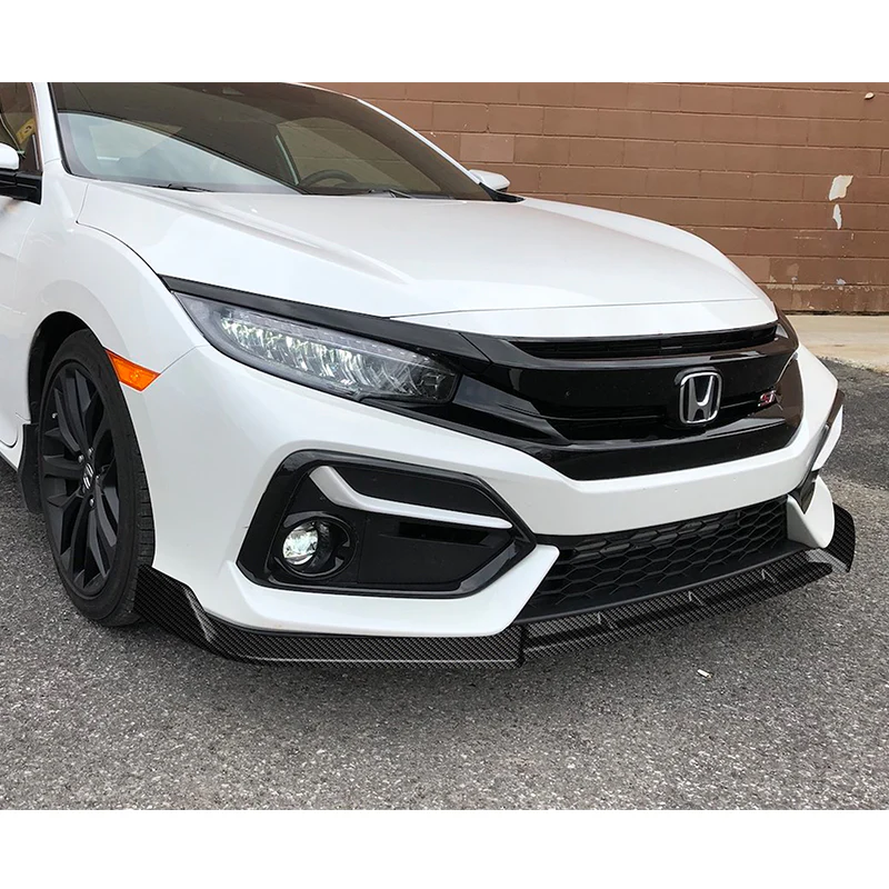 For 2017-2021 Honda Civic Si Coupe Sedan 3-PCS Carbon Painted Front Bumper Spoiler Lip - Image 5