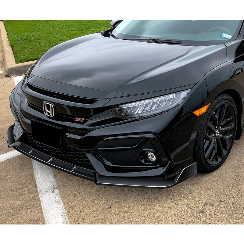 For 2017-2021 Honda Civic Si Coupe Sedan 3-PCS  Painted Black Front Bumper Spoiler Lip - Image 5