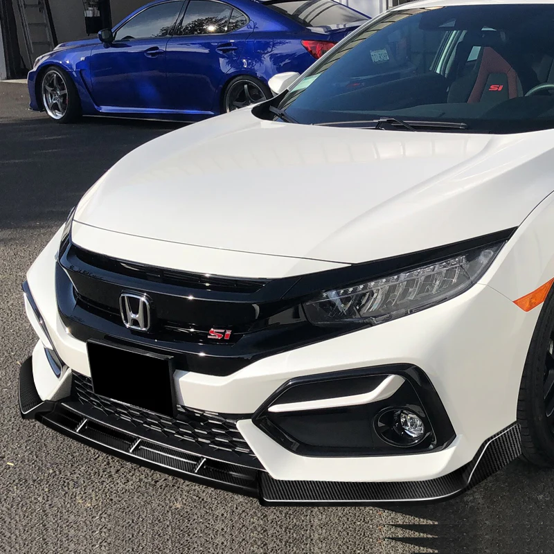 For 2017-2021 Honda Civic Si TR-Style 3-PCS Real Carbon Fiber Front Bumper Spoiler Lip - Image 5