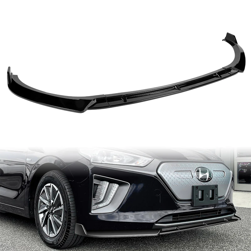 For 2017-2022 Hyundai IONIQ STP-Style Painted Black 3-Piece Front Bumper Body Spoiler Splitter Lip Kit - Image 5