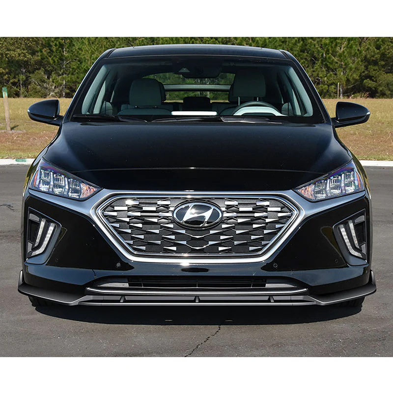 For 2017-2022 Hyundai IONIQ STP-Style Painted Black 3-Piece Front Bumper Body Spoiler Splitter Lip Kit with Windshield Banner Combo - Image 4