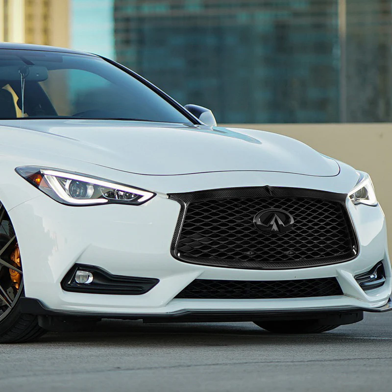 For 2017 - 2022 Infiniti Q60 Real Carbon Fiber Front Bumper Grille Grill Outline Trim Overlay Cover - Image 5