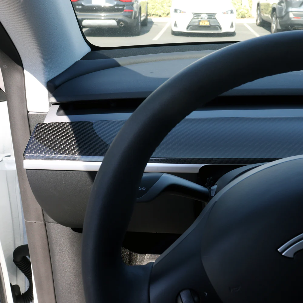 For 2017 - 2023 Tesla Model 3 / Model Y Real Carbon Fiber Dashboard Panel Interior Trim Strip Wrap Cover -Black Carbon Fiber - Image 6
