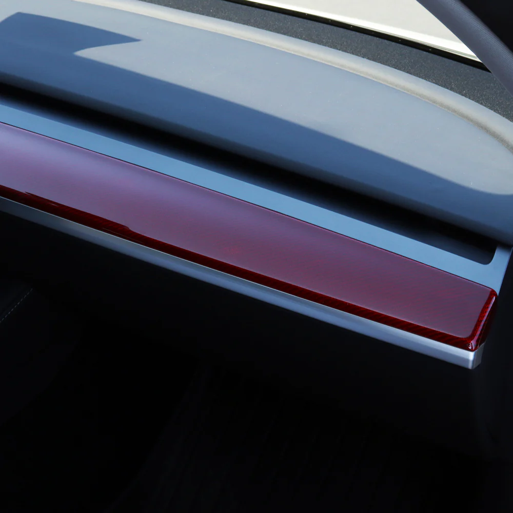 For 2017 - 2023 Tesla Model 3 / Model Y Real Carbon Fiber Dashboard Panel Interior Trim Strip Wrap Cover -Red Carbon Fiber - Image 6