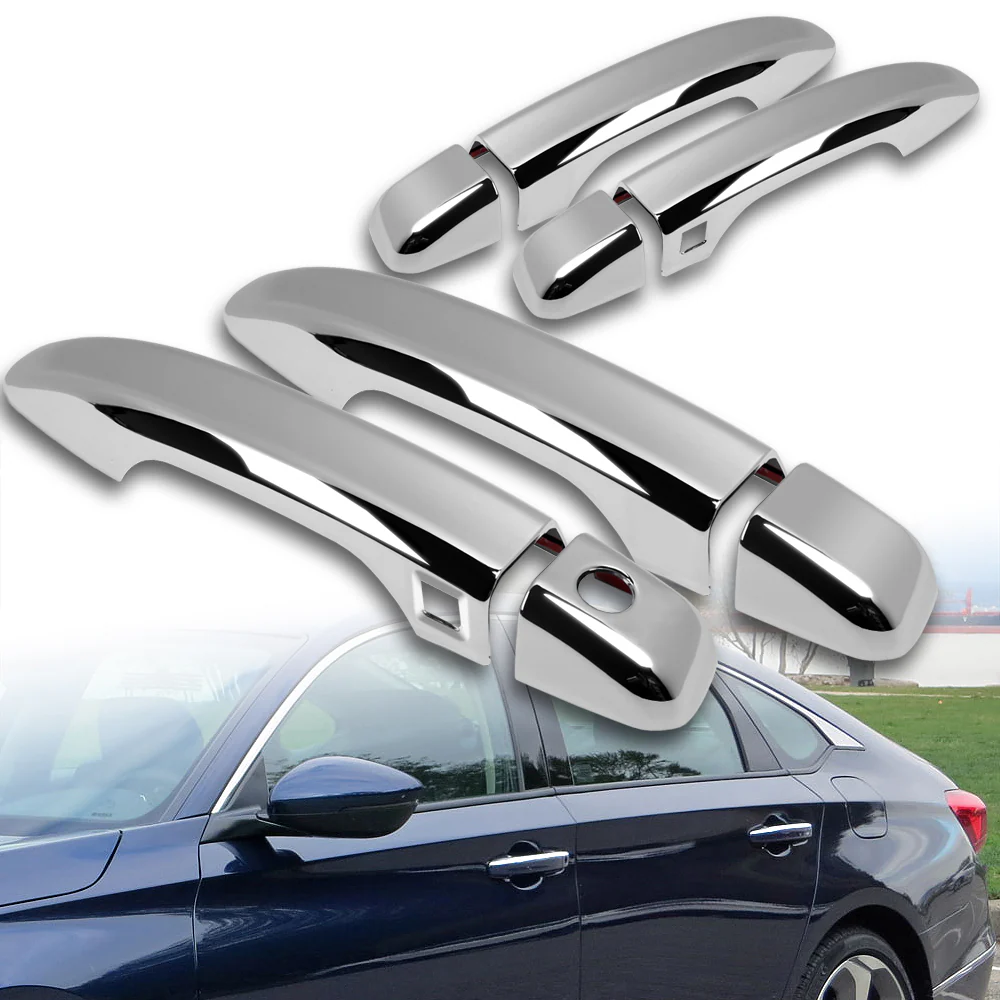 For 2018 - 2022 Honda Accord Sedan Mirror Chrome Exterior Door Pull Handle Lever Cover Cap Trim Kit W/2-Smart Keyhole - Image 5