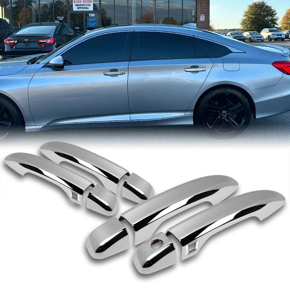 For 2018 - 2022 Honda Accord Sedan Mirror Chrome Exterior Door Pull Handle Lever Cover Cap Trim Kit W/2-Smart Keyhole - Image 6