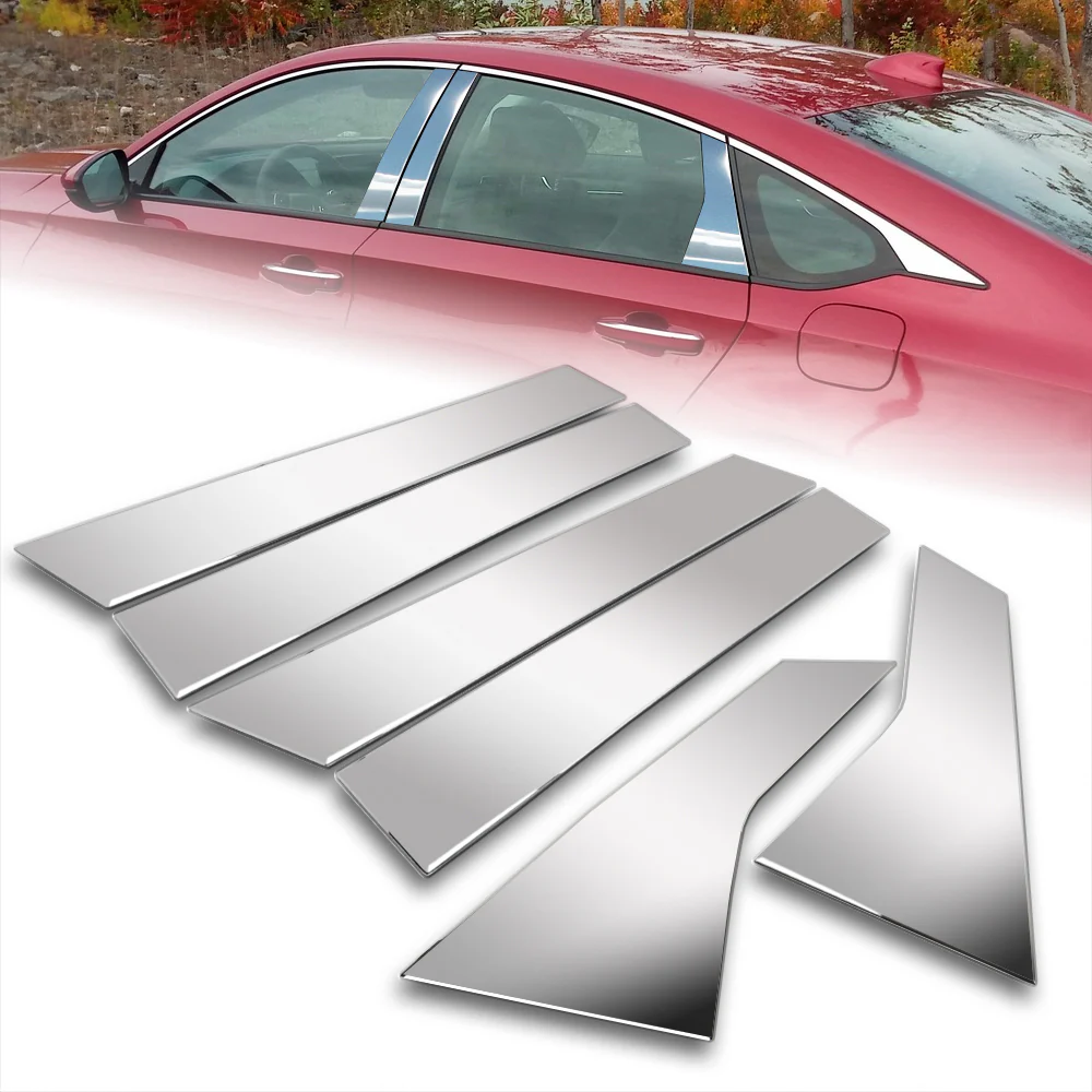 For 2018 - 2022 Honda Accord 4-DR/Sedan Mirror Chrome Exterior Stainless Car Window Door Pillar Trim 6-PCS - Image 7