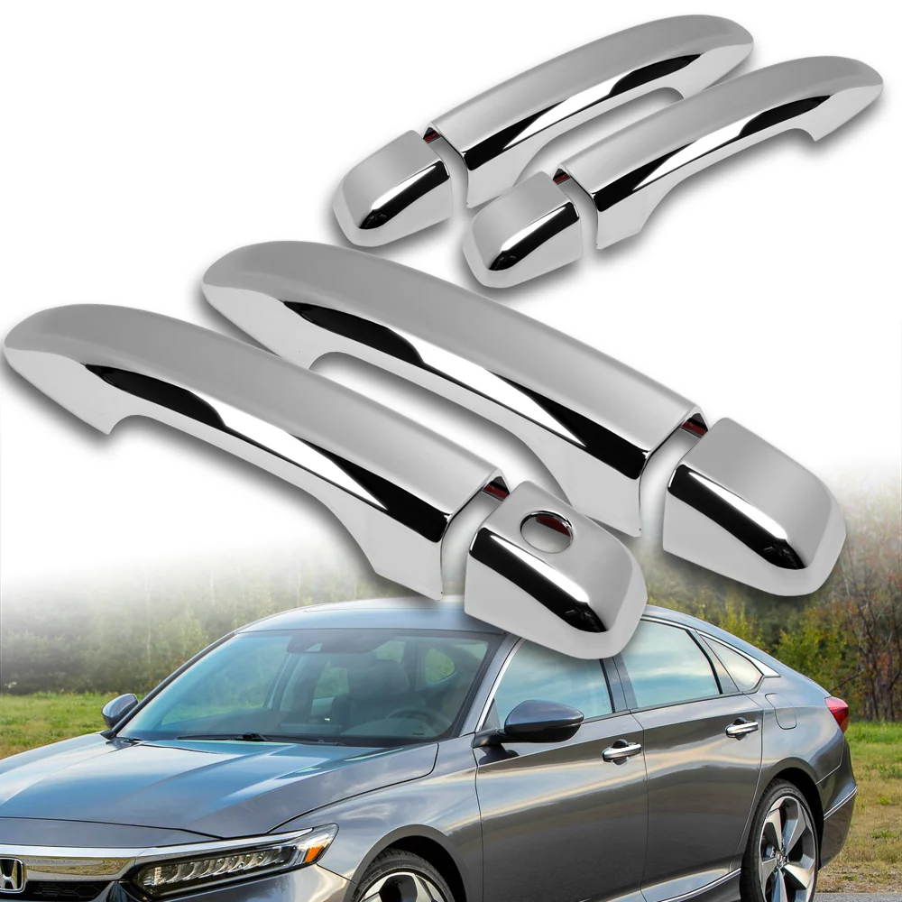 For 2018 - 2022 Honda Accord Sedan Mirror Chrome Exterior Door Pull Handle Lever Cover Cap Trim Kit No Smart Keyhole - Image 5