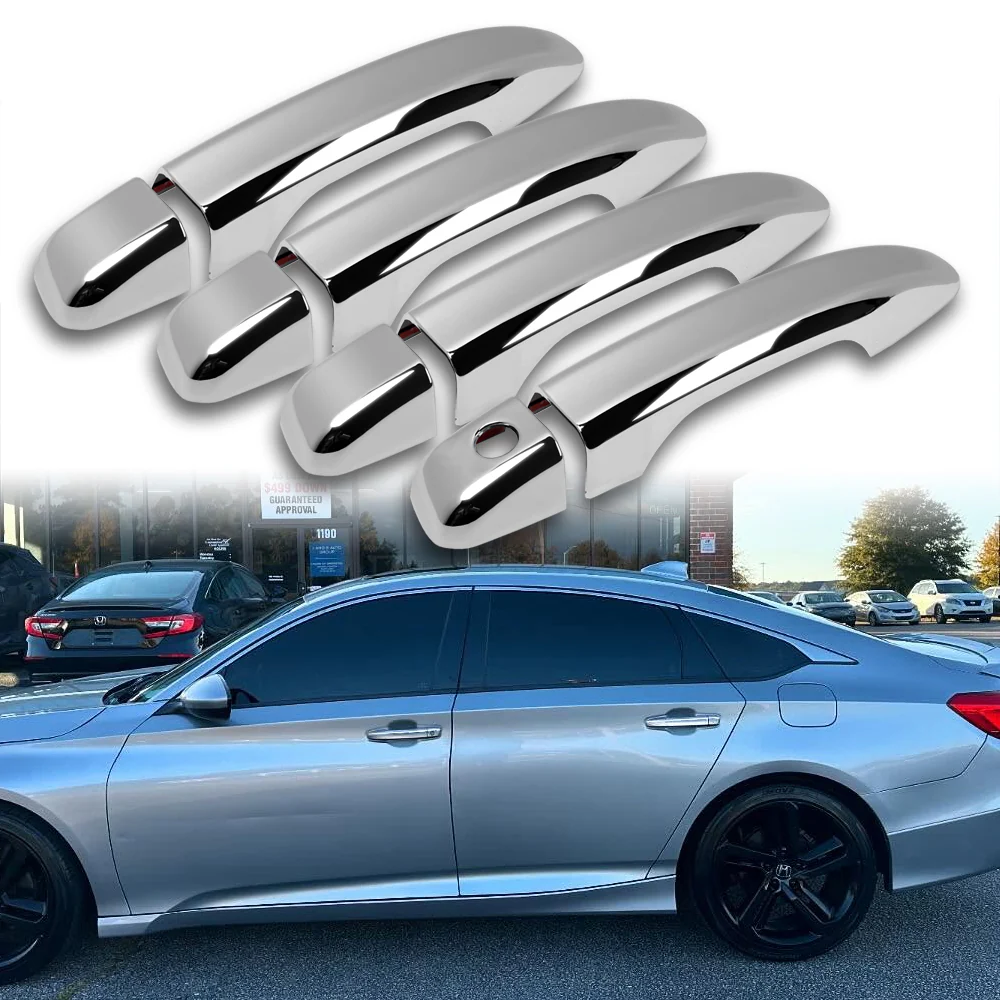 For 2018 - 2022 Honda Accord Sedan Mirror Chrome Exterior Door Pull Handle Lever Cover Cap Trim Kit No Smart Keyhole - Image 6