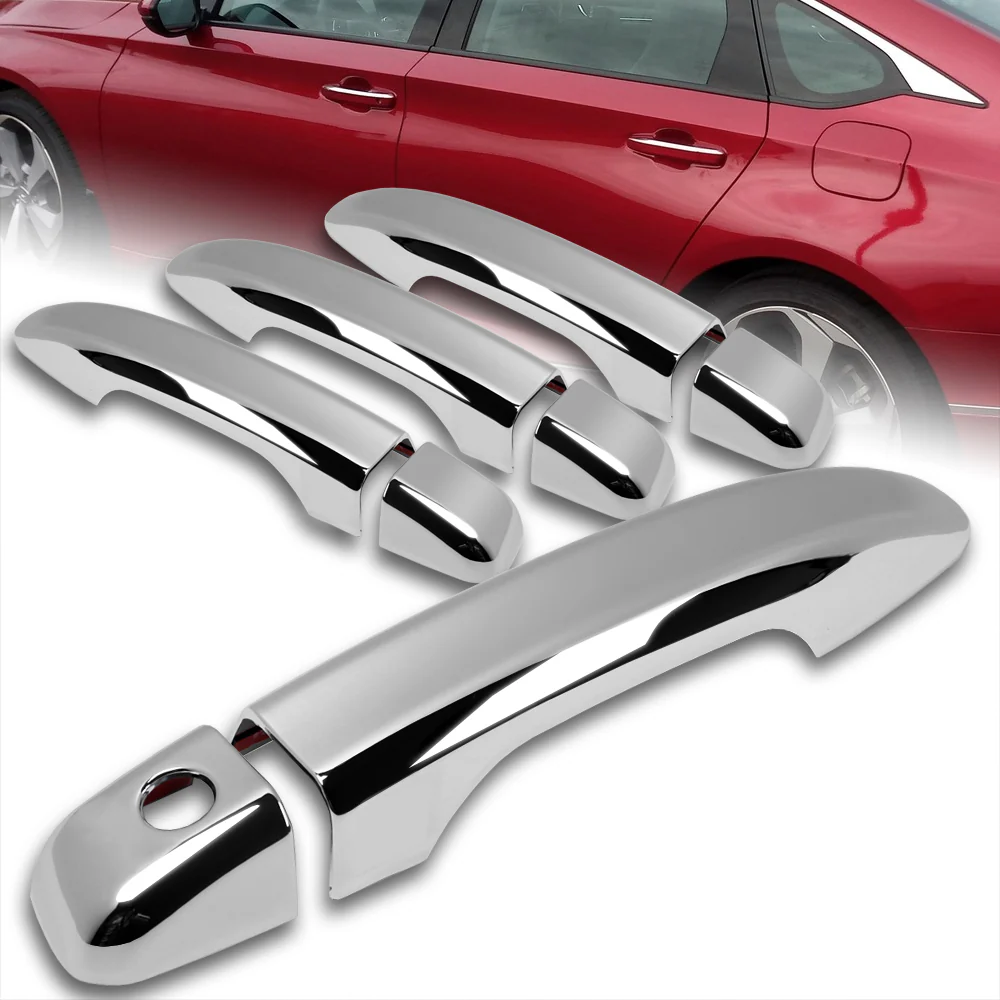 For 2018 - 2022 Honda Accord Sedan Mirror Chrome Exterior Door Pull Handle Lever Cover Cap Trim Kit No Smart Keyhole - Image 7