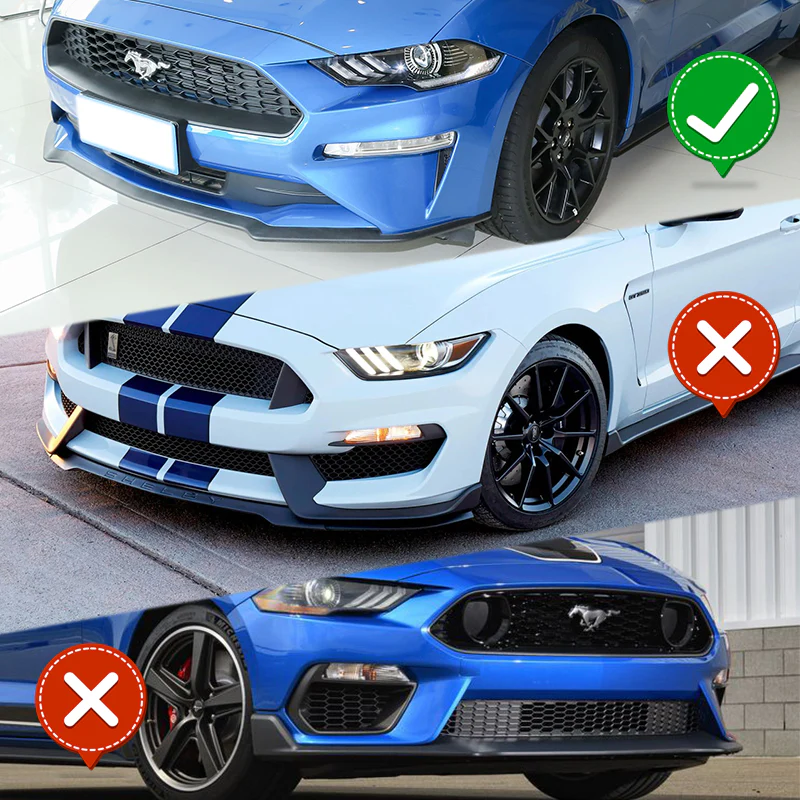 For 2018-2023 Ford Mustang Real Carbon Fiber GT-Style Front Bumper Body Kit Spoiler Lip 3-PCS - Image 6