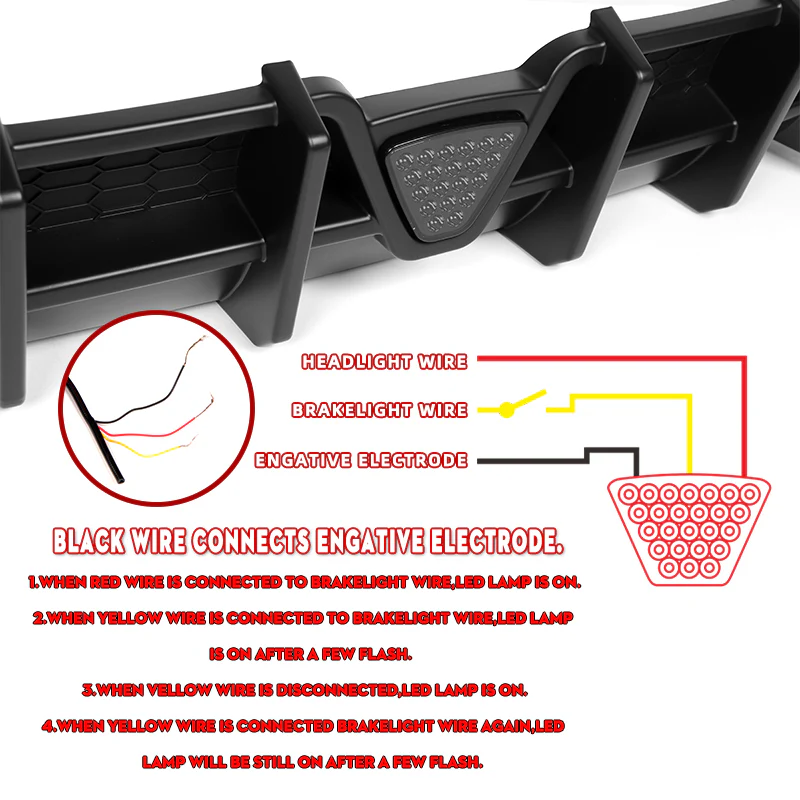 For 2018-2023 Kia Stinger Rear Bumper Diffuser Spoiler Lip W / Smoke LED Light - Image 3