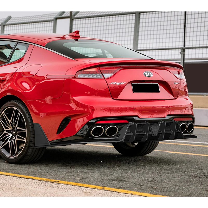 For 2018-2023 Kia Stinger Rear Bumper Diffuser Spoiler Lip W / Smoke LED Light - Image 7