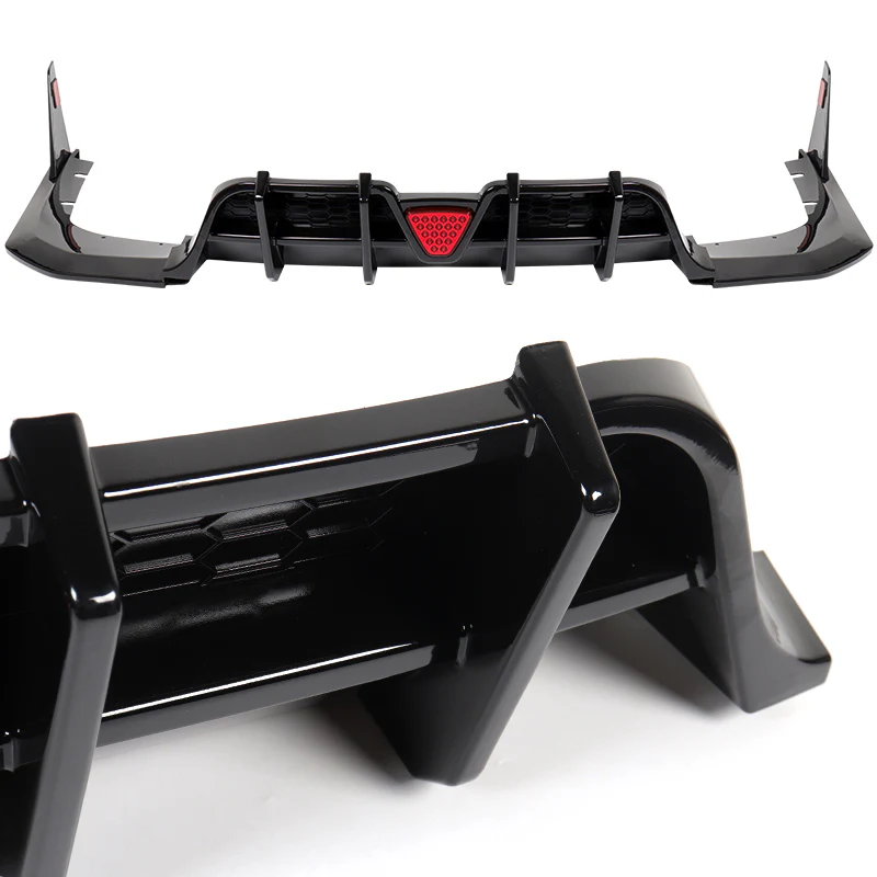 For 2018-2023 Kia Stinger Painted Black Rear Bumper Diffuser Lip W / LED Light - Image 2