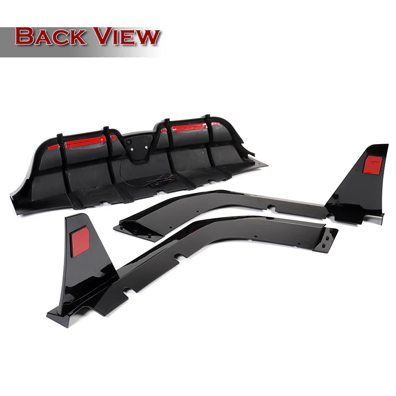 For 2018-2023 Kia Stinger Painted Black Rear Bumper Diffuser Lip W / LED Light - Image 3