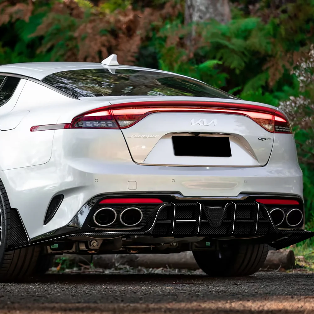 For 2018-2023 Kia Stinger Rear Bumper Diffuser Lip W/LED Smoke Light -Real Carbon Fiber - Image 8