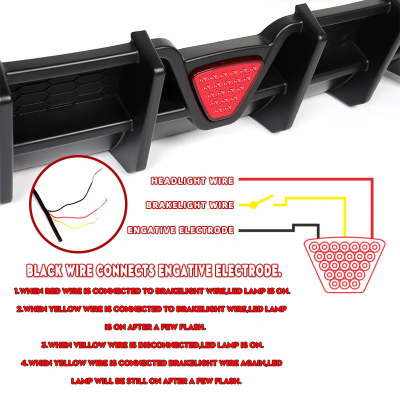 For 2018-2023 Kia Stinger Rear Bumper Diffuser Spoiler Lip W / LED Light - Image 4