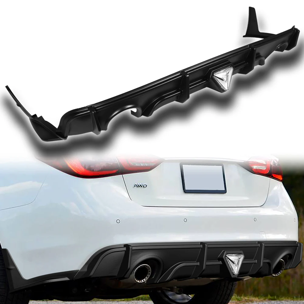 For 2018–2024 Infiniti Q50 3D LED Rear Diffuser with Corner Extensions -Unpainted Matte Black - Image 10