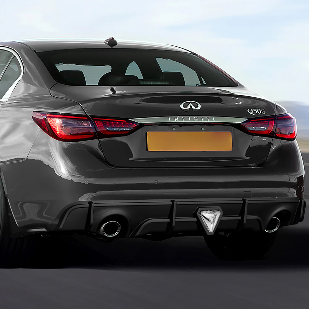 For 2018–2024 Infiniti Q50 3D LED Rear Diffuser with Corner Extensions -Unpainted Matte Black - Image 11