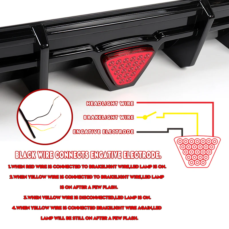 For 2018-2024 Toyota Camry SE XSE Painted Black Rear Bumper Diffuser Lip W / LED Light - Image 3