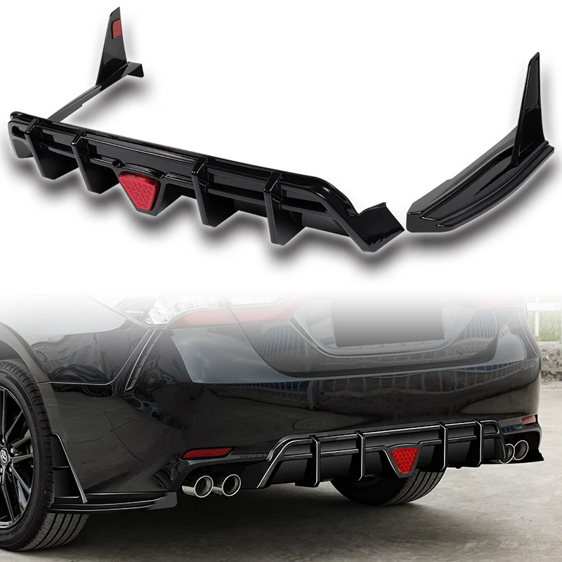 For 2018-2024 Toyota Camry SE XSE Painted Black Rear Bumper Diffuser Lip W / LED Light - Image 7