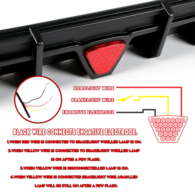 For 2018-2024 Toyota Camry SE XSE Unpainted Matte Black Rear Bumper Diffuser Lip W / LED Light - Image 3