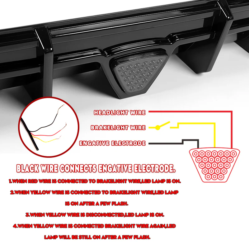 For 2018-2024 Toyota Camry SE XSE Painted Black Rear Bumper Diffuser Lip W / Smoke LED Light - Image 2