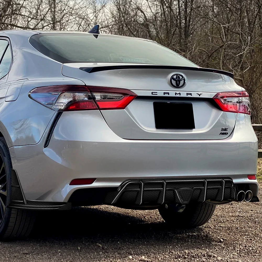 For 2018-2024 Toyota Camry SE XSE Rear Bumper Diffuser Lip W/LED Smoke Light -Real Carbon Fiber - Image 8