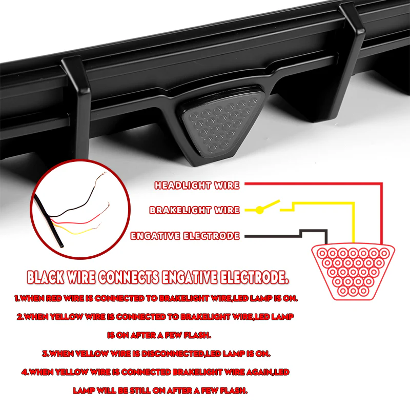 For 2018-2024 Toyota Camry SE XSE Rear Bumper Diffuser Lip W / Smoke LED Light - Image 4