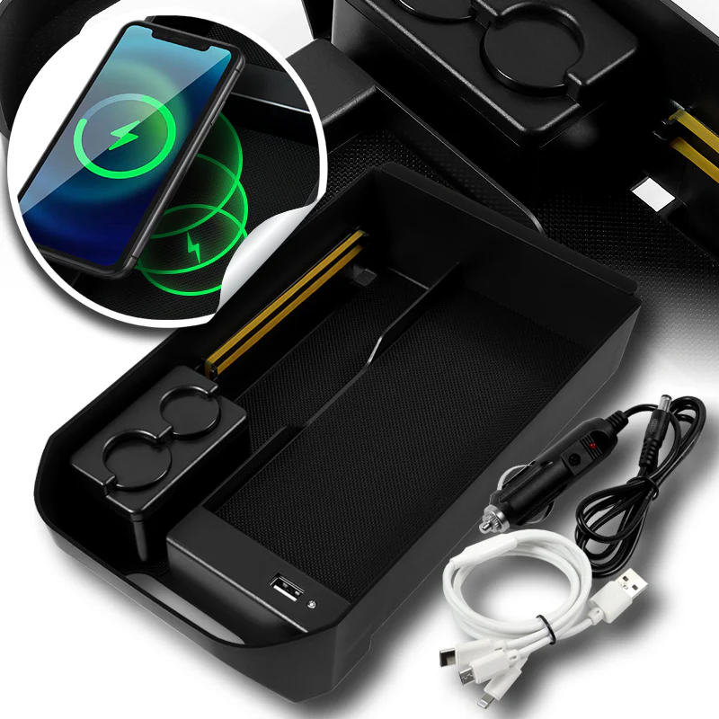 For 2019 - 2022 Toyota RAV4 Center Console Organizer Tray Armrest Storage Box With Wireless Charger And USB Ports - Image 8